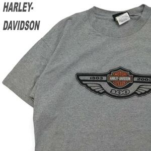 希少 HARLEY-DAVIDSON ハーレーダビッドソン Tシャツ XL相当 グレー プリント 100周年 メンズ レディース ユニセックス ゆるダボ ゆったり