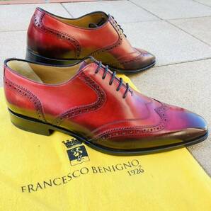 ★極美品★ フランチェスコ・ベニーニョ FRANCESCO BENIGNO 7 約25㎝ 革靴 ビジネスシューズ ウイングチップ 赤 RED レッド パティーヌ