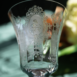 1939年～ ヘイシー グラス クリスタル メヌエット 舞踏会 エッチング ゴブレット シャンパン ワイングラス アンティーク 酒 バーグラス の画像4