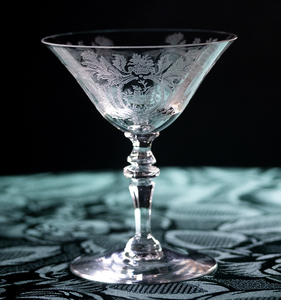 1930年代 セネカグラス クリスタル リーフ エッチング シャンパン カクテルグラス バーグラス 酒 アンティーク シャーベットグラス