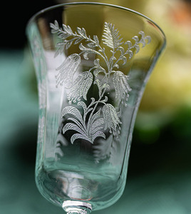 ティフィン クリスタル フクシア エッチング カクテル リキュールグラス 酒 日本酒 吟醸 バーグラス ビンテージ アンティーク