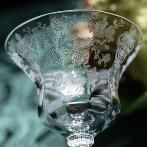 豪華 ケンブリッジグラス ローズポイント 薔薇 エッチング クリスタル カクテル リキュールグラス 酒 バーグラス アメリカ アンティークの画像3
