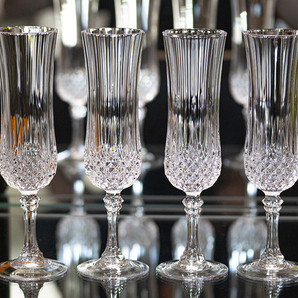 フランス クリスタル グラス ロンシャン フルート シャンパングラス 4脚セット 酒 バーグラス ビンテージ ガラス 花瓶 ベースの画像1