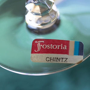 シール付き フォストリア クリスタル チンツ エッチング シャンパン カクテルグラス 酒 バーグラス ビンテージ シャーベットグラスの画像3