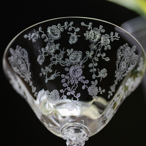 豪華 ケンブリッジグラス エレガント ローズポイント 薔薇 エッチング クリスタル シャンパン カクテルグラス バラ バーグラスの画像4