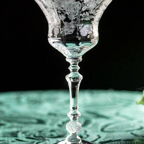 豪華 ケンブリッジグラス ローズポイント 薔薇 エッチング クリスタル カクテル リキュールグラス 酒 バーグラス アメリカ アンティークの画像1