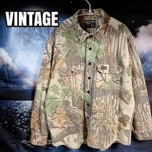 VINTAGE ビンテージ 迷彩 カモフラ 肉厚 ツリーカモ 長袖 オーバーサイズ ワークシャツ ネルシャツ 狩猟 ハンティング