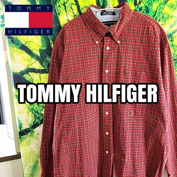 トミーヒルフィガー TOMMY HILFIGER オーバーサイズ 刺繍ロゴ 胸ロゴ 長袖シャツ チェック柄 ボタンダウン