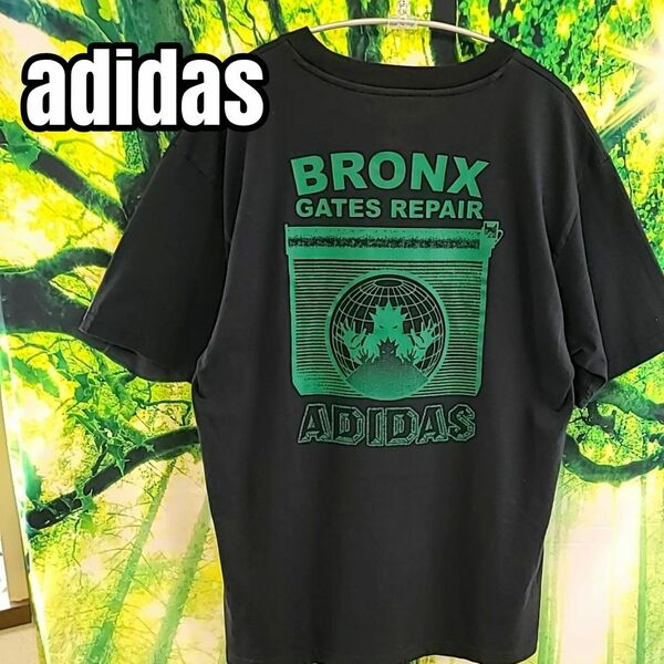 アディダス adidas 黒 Bronx ブロンクス 半袖 バックプリント Tシャツ ブラック 半袖 プリント