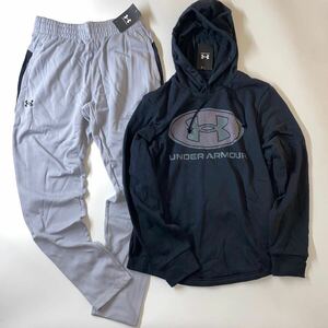 UNDER ARMOUR アンダーアーマー ビッグロゴ ポケット付 プルオーバー 上下セット 黒灰 L 1369470-001/1369472-011