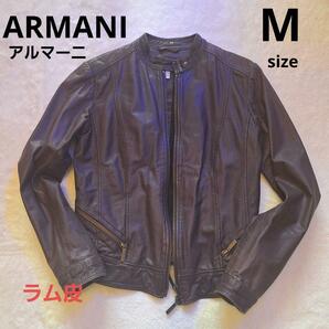 【美品・人気】 アルマーニラムレザーライダースジャケット レディースMSizeの画像1