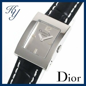 1円～ 3ヶ月保証付き 磨き済み 美品 本物 人気 Christian Dior クリスチャン ディオール マリス D78-109 革ベルト ミラー レディース 時計