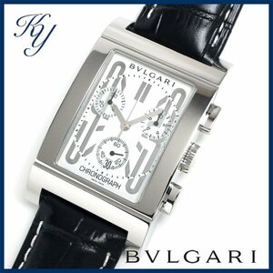 1円～ 3ヵ月保証付き 磨き済み 美品 本物 定番 人気 BVLGARI ブルガリ レッタンゴロ RTC49S クロノグラフ 革ベルト ホワイト メンズ 時計