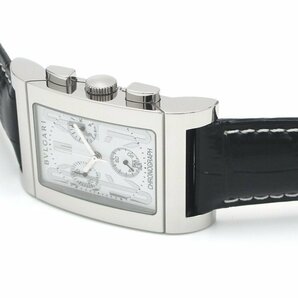 1円～ 3ヵ月保証付き 磨き済み 美品 本物 定番 人気 BVLGARI ブルガリ レッタンゴロ RTC49S クロノグラフ 革ベルト ホワイト メンズ 時計の画像3