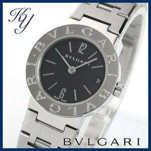 1円～ 3ヶ月保証付き 磨き済み 美品 本物 定番 人気 BVLGARI ブルガリ BB23SS ロゴ入り ブラック レディース 時計