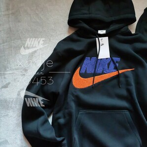 新品 正規品 NIKE ナイキ 立体 ロゴ 上下セット スウェット パーカー パンツ セットアップ 黒 ブラック 紺 ネイビー オレンジ 裏起毛 XLの画像2