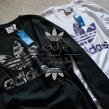 新品 正規品 adidas originals アディダス オリジナルス 2枚セット 長袖 ロンT プリント 黒 ブラック 白 ホワイト 3本ライン 迷彩 M_画像2