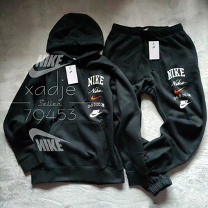  new goods regular goods NIKE swoosh Nike Logo print embroidery top and bottom set Parker pants setup black black reverse side nappy L