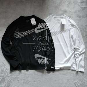 新品 正規品 NIKE ナイキ NSW SWOOSH ビッグスウッシュ プリント 長袖 ロンT 2枚セット 黒 ブラック 白 ホワイト 2XL XXL