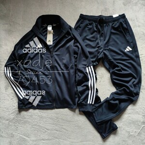  new goods regular goods adidas Adidas top and bottom set setup jersey jacket pants navy blue navy three line hem fastener attaching thin XL