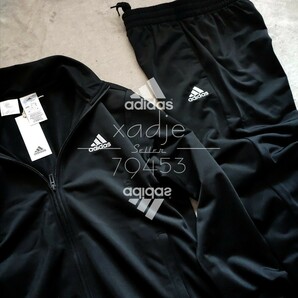 新品 正規品 adidas アディダス 上下セット セットアップ ジャージ ジャケット パンツ 黒 ブラック 白 ロゴ刺繍 プリント Lの画像2