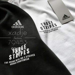 新品 正規品 adidas アディダス 2枚セット 長袖 ロンT プリント THREE STRIPES 黒 ブラック 白 ホワイト ロゴ プリント 厚手 XLの画像7