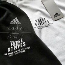 新品 正規品 adidas アディダス 2枚セット 長袖 ロンT プリント THREE STRIPES 黒 ブラック 白 ホワイト ロゴ プリント 厚手 XL_画像7