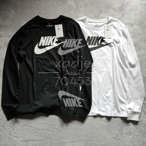  новый товар стандартный товар NIKE Nike NSW длинный рукав long T 2 шт. комплект чёрный черный белый белый Logo f.-chulasushu принт M