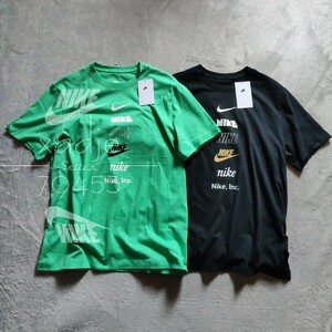 新品 正規品 NIKE ナイキ NSW INC 半袖 Tシャツ 2枚セット 黒 ブラック 緑 グリーン ロゴ スウッシュ プリント M