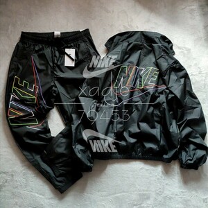 Новый подлинный Nike Nike Logo Logo Top Top и нижний набор Nylon Jacket Pants Установите черную черную мульти подкладочную сетку 2xl xxl