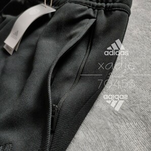 新品 正規品 adidas アディダス 上下セット セットアップ デニム風 ジャケット パンツ 黒 ブラック 三本ライン ロゴ刺繍 Wジップ Mの画像8