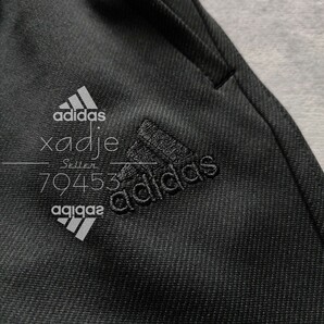 新品 正規品 adidas アディダス 上下セット セットアップ デニム風 ジャケット パンツ 黒 ブラック 三本ライン ロゴ刺繍 Wジップ Mの画像7