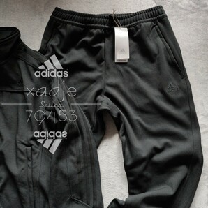 新品 正規品 adidas アディダス 上下セット セットアップ デニム風 ジャケット パンツ 黒 ブラック 三本ライン ロゴ刺繍 Wジップ Mの画像6