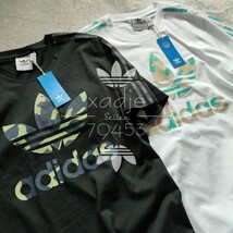 新品 正規品 adidas originals アディダス オリジナルス 2枚セット 半袖 Tシャツ プリント 黒 ブラック 白 ホワイト 迷彩 L_画像2