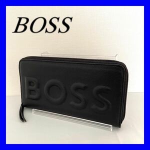 【1円スタート】美品　ヒューゴボス　ボス　BOSS 財布　長財布　ラウンドファスナー　ブラック 