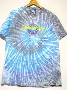 ＠縛る 染める アート 芸術 ソリッド ロック カフェ Solid Rock CAFE タイダイＴシャツt586 アメリカ古着 水色 紫