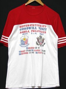 ＠美品 ビンテージ U.S. NAVY 染み込み ツアーTシャツt593 海軍 ステンシル文字 アメリカ古着