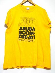 ＠美品 OLD 80's メッセージ Tシャツ t668 L アメリカ古着 vintage ビンテージ 黄 イエロー