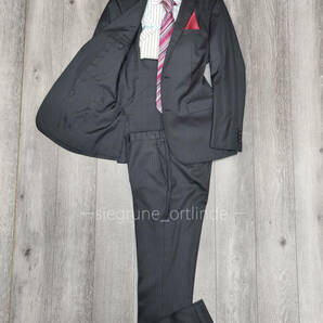 【美品】ブラックレーベル 微光沢ブラック セットアップ スーツ ノバチェック裏地 94-78-175 40R相当 (L/76サイズ) BURBERRY BLACK LABELの画像10