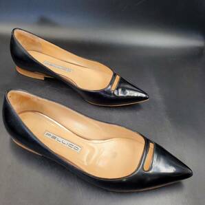 #85 PELLICO ペリーコ フラット エナメル パンプス サイズ 37 イタリア製 黒 ブラック ローヒール 靴 ポインテッドトゥ 本革 アパレル の画像7