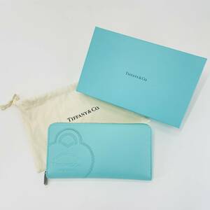 未使用品 ティファニー ブルー レザー 長財布 ラージジップウォレット TIFFANY 小物★884