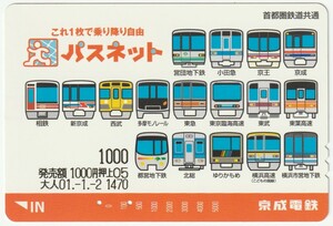 京成電鉄パスネット1000　これ１枚で乗り降り自由　１７社　押上駅発行　※使用済