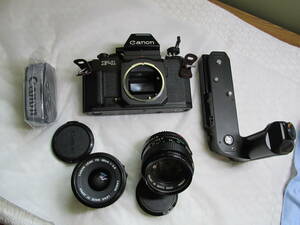 中古動作品　Canon キャノン New F-1＋ワインダー＋レンズNFD50㎜F1.4 ＋広角レンズNFD28㎜F2.8