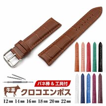 腕時計 ベルト クロコエンボス ブラウン 14mm 交換工具&バネ棒付 牛革 メンズ レディース_画像2