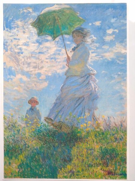 【散歩、日傘をさす女性】クロード・モネ（1875）布製ポスター[耐水・耐折れ・高耐久] A4サイズ 印象派 絵画 洋画 インテリア
