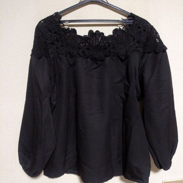 レディース 長袖 シフォンブラウス 黒 花柄レース韓国 2XL