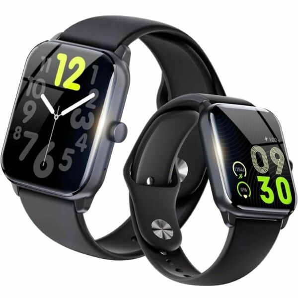 スマートウォッチ スポーツ IP68防水 バンド 体温計 血圧 心拍数 黒レインボー applewatch アップルウォッチバンド