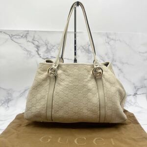 ♪【売り切り】GUCCIグッチ グッチシマ トートバッグ GGツインズ 232957 493492 シマレザー　ホワイト レディース 保存袋付属