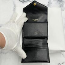 &【売り切り】美品！SAINT LAURENT サンローラン Vステッチ 三つ折り財布 ブラック レディース MRT69206 0522_画像7