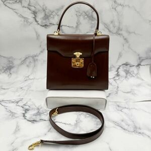 $【売り切り】GUCCIグッチ レディロック 2way ハンドバッグ 000 26 0258 レディース ブラウン レザー ゴールド金具 鍵付属 